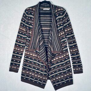 Alice Olivia Cardigan Womens M Brown Wool Blend Long Line Fair isle
